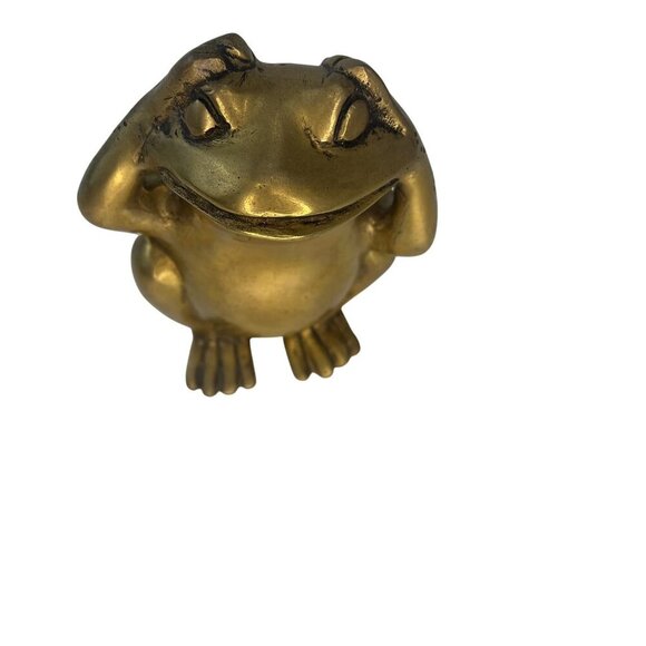 Brass Morality Frog Statue Hear No Evil Vintage MCM Whimsical Home Decor - Picture 5 of 7